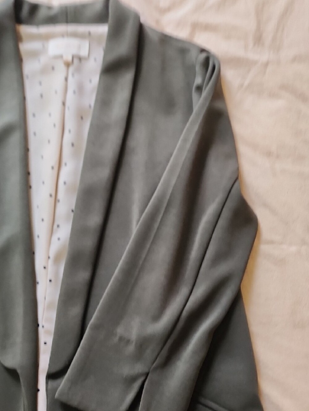 Skies Are Blue Olive Green Open-Front Blazer with Polka Dot Lining - Picture 7 of 7